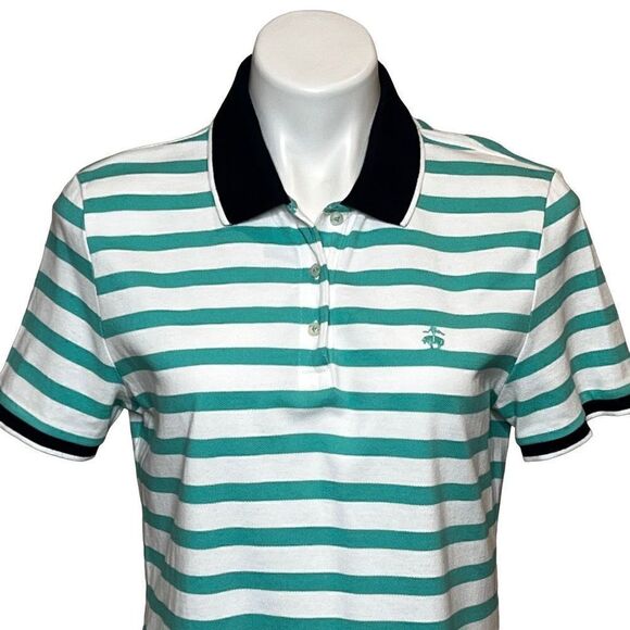 Brooks Brothers teal and white striped short sleeve polo shirt size L - Picture 2 of 16